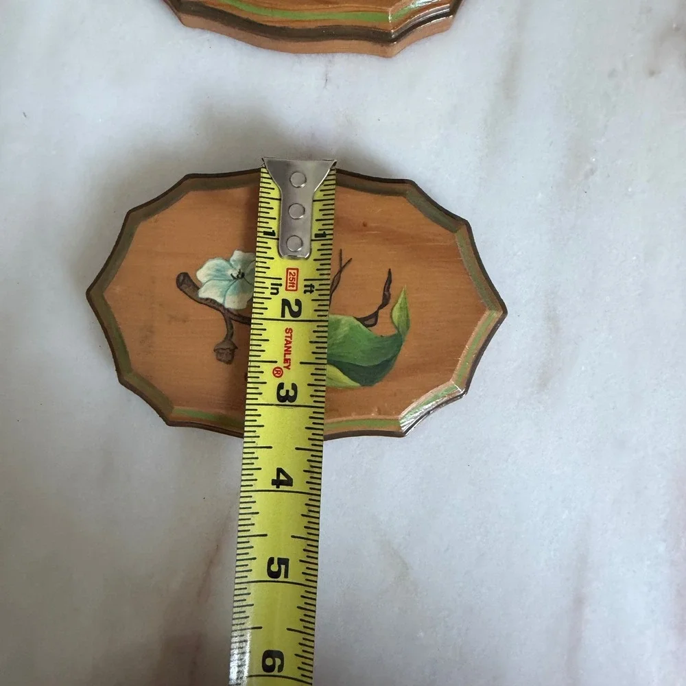 Vintage Hand Painted Floral Wood Plaques Set of 2 Butterfly White Flowers NF